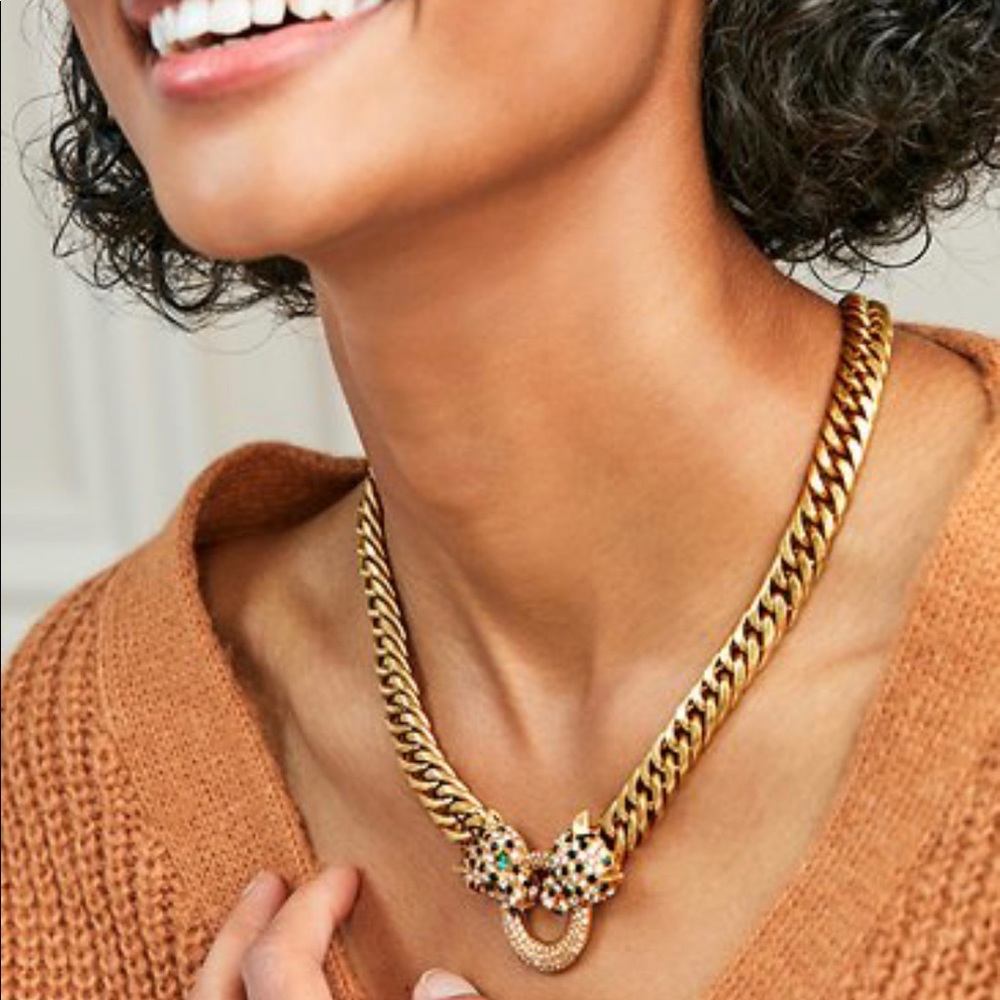 'Panthere' Inspired Stella & Dot Gold Plated Crystal Statement Necklace